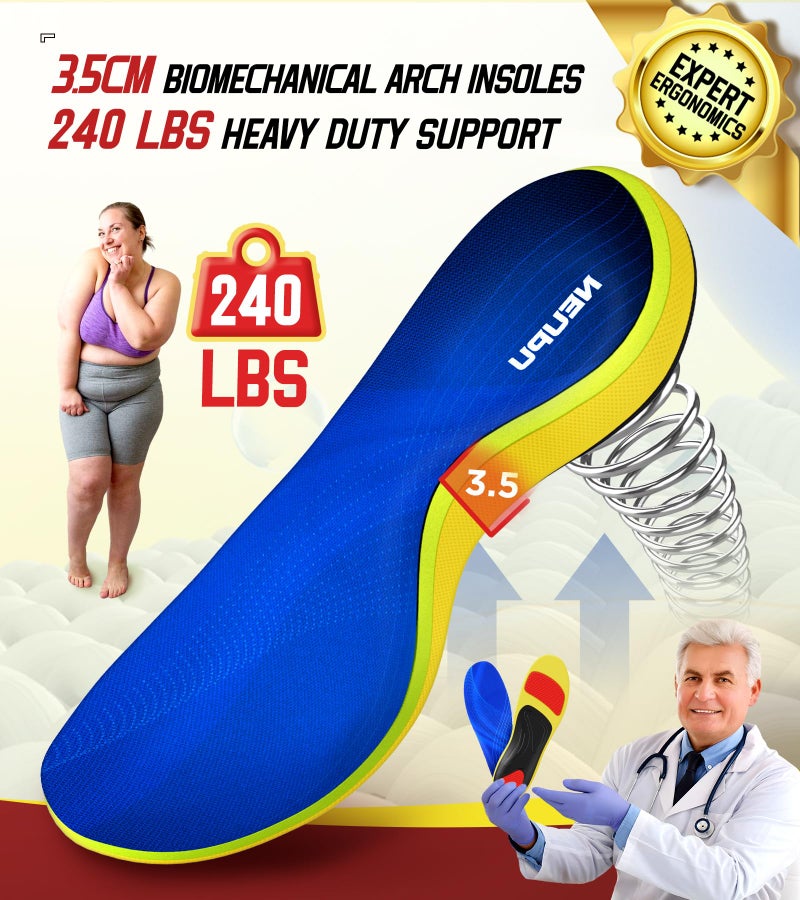 NEUPU 240+lbs Plantar Fasciitis Insoles Men Women  100% Memory Foam Comfort Heavy Duty High Arch Support Inserts for Pain Relief Absorb Shock  Work Boot Shoe Insoles Orthotic for Flat Feet  Foot Pain - Image 4